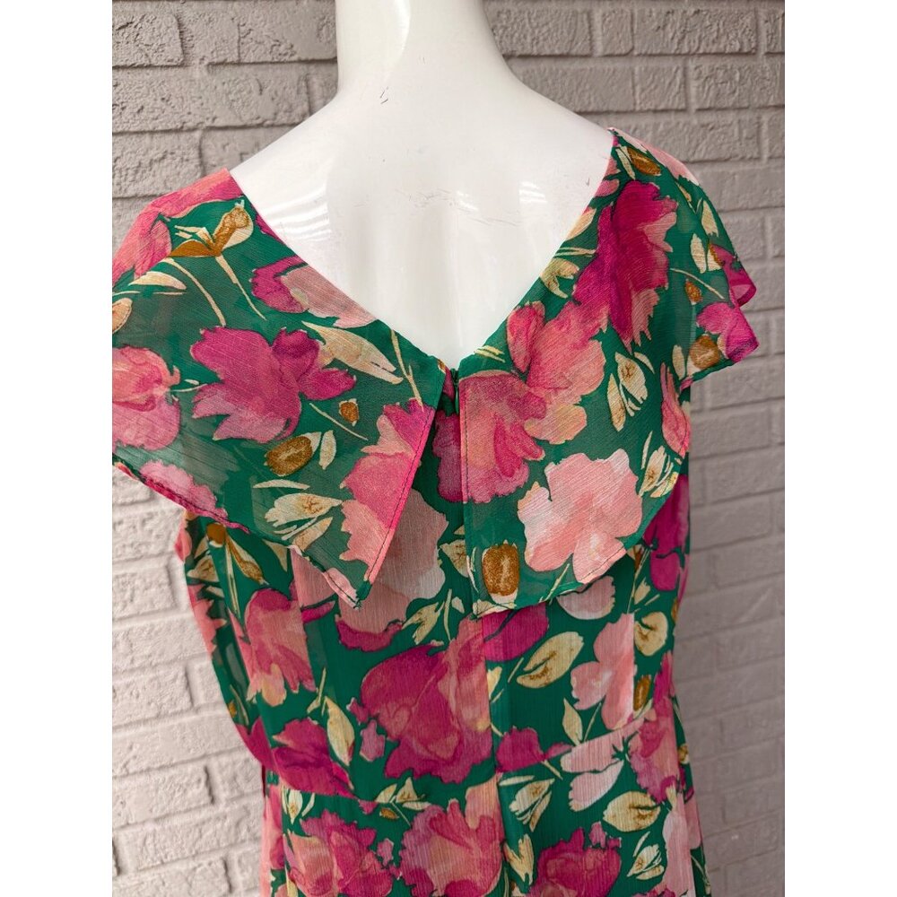 London Times Women's Ruffle Sleeve Watercolor Bloom Print Maxi Dress Size 16 - Picture 5 of 12